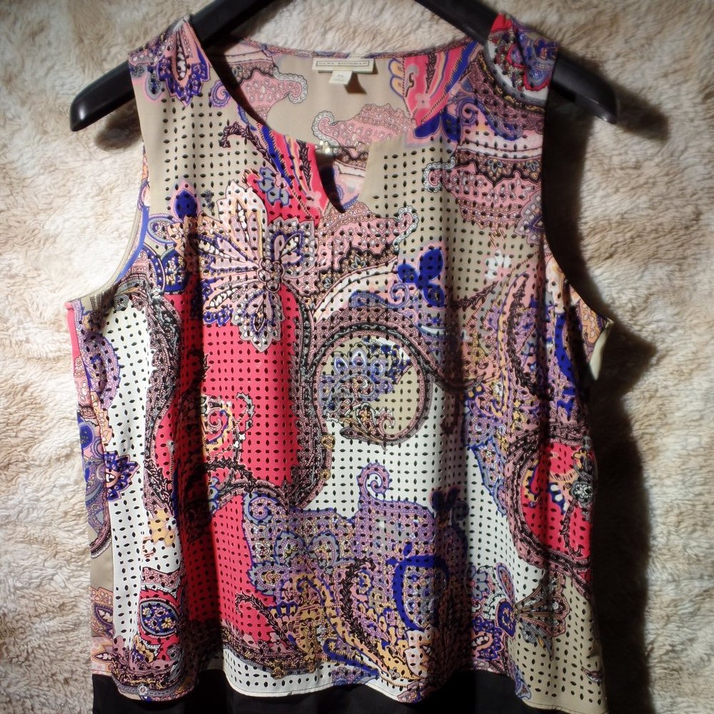 Dana Buchman fashion forward unique perforated lined multi colored blouse XL